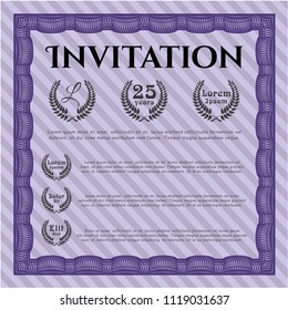 Violet Invitation. Customizable, Easy to edit and change colors. Easy to print. Money Pattern design. 