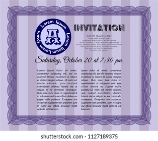 Violet Invitation. Customizable, Easy to edit and change colors. With guilloche pattern. Superior design. 