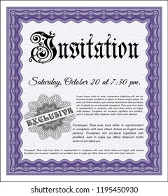 Violet Invitation. Customizable, Easy to edit and change colors. With great quality guilloche pattern. Superior design. 