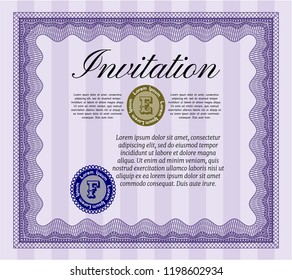 Violet Invitation. Customizable, Easy to edit and change colors. Complex background. Money design. 
