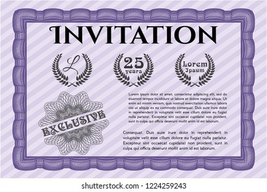 Violet Invitation. Customizable, Easy to edit and change colors. With linear background. Money Pattern design. 