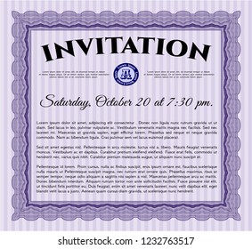 Violet Invitation. Customizable, Easy to edit and change colors. With great quality guilloche pattern. Superior design. 