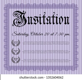 Violet Invitation. Customizable, Easy to edit and change colors. With great quality guilloche pattern. Perfect design. 