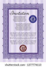 Violet Invitation. Customizable, Easy to edit and change colors. With great quality guilloche pattern. Nice design. 
