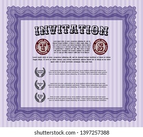 Violet Invitation. Customizable, Easy to edit and change colors. With linear background. Money style design. 