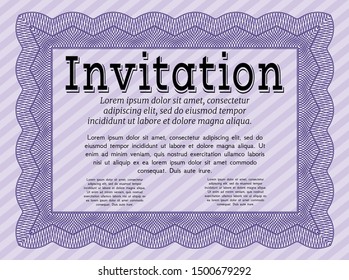 Violet Invitation. Customizable, Easy to edit and change colors. With complex background. Money style design. 