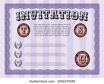  Violet Invitation. Detailed. Complex background. Money Pattern. 