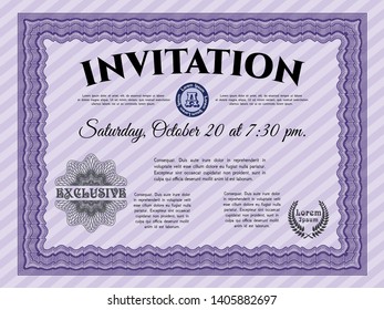 Violet Invitation. Detailed. With complex background. Modern design. 
