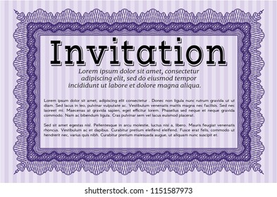 Violet Invitation. Detailed. With complex linear background. Money design. 