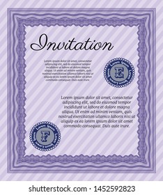 Violet Invitation. Detailed. With complex linear background. Beauty design. 