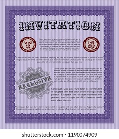 Violet Invitation. Detailed. With guilloche pattern and background. Excellent design. 