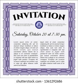 Violet Invitation. Detailed. With guilloche pattern. Artistry design. 