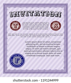 Violet Invitation. Detailed. With linear background. Sophisticated design. 
