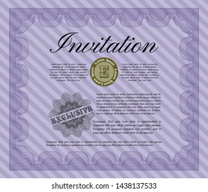 Violet Invitation. Elegant design. Customizable, Easy to edit and change colors. With guilloche pattern and background. 