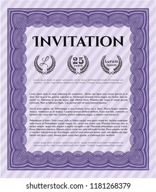 Violet Invitation. Elegant design. With guilloche pattern. Vector illustration. 