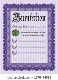 Violet Invitation. Elegant design. Printer friendly. Vector illustration. 