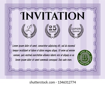 Violet Invitation. Excellent design. Customizable, Easy to edit and change colors. With linear background. 