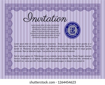 Violet Invitation. Excellent design. Detailed. With guilloche pattern. 