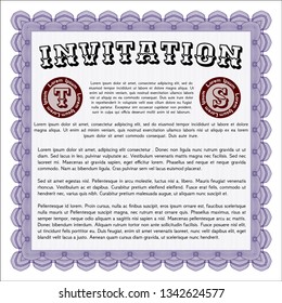 Violet Invitation. Excellent design. With great quality guilloche pattern. Vector illustration. 