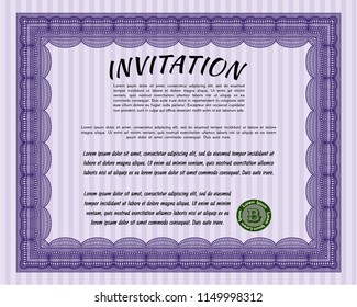 Violet Invitation. Good design. With complex background. Vector illustration. 