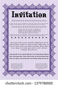 Violet Invitation. Good design. Customizable, Easy to edit and change colors. With complex linear background. 