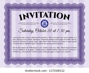 Violet Invitation. Good design. Vector illustration. With complex linear background. 