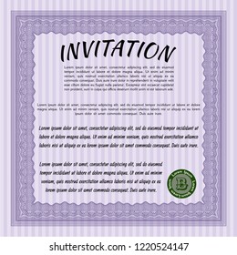Violet Invitation. With great quality guilloche pattern. Customizable, Easy to edit and change colors. Sophisticated design. 