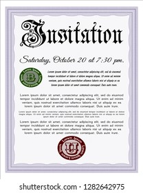 Violet Invitation. With great quality guilloche pattern. Customizable, Easy to edit and change colors. Good design. 