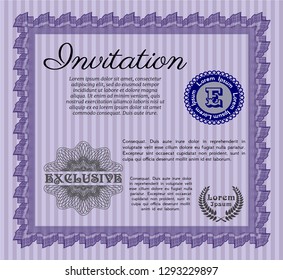 Violet Invitation. With great quality guilloche pattern. Customizable, Easy to edit and change colors. Money design. 