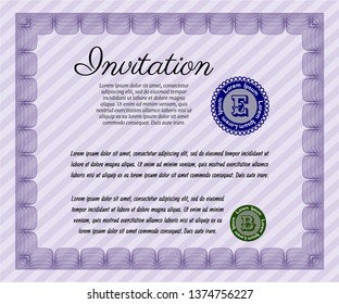 Violet Invitation. With great quality guilloche pattern. Perfect design. Detailed. 