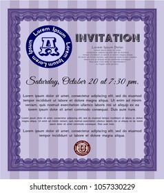 Violet Invitation. With guilloche pattern and background. Superior design. Detailed. 