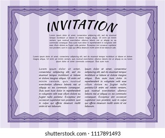 Violet Invitation. With guilloche pattern and background. Customizable, Easy to edit and change colors. Artistry design. 