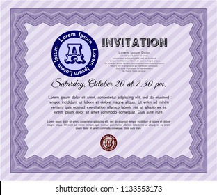 Violet Invitation. With guilloche pattern and background. Modern design. Detailed. 