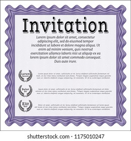 Violet Invitation. With guilloche pattern and background. Money Pattern. Vector illustration. 