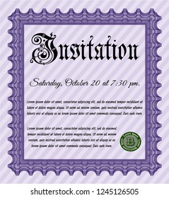 Violet Invitation. With guilloche pattern and background. Detailed. Sophisticated design. 