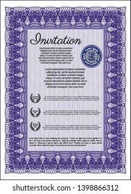 Violet Invitation. With guilloche pattern and background. Customizable, Easy to edit and change colors. Money design. 