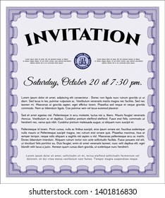 Violet Invitation. With guilloche pattern and background. Detailed. Excellent design. 