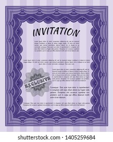 Violet Invitation. With guilloche pattern and background. Elegant design. Detailed. 