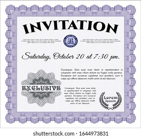 Violet Invitation. With guilloche pattern and background. Money Pattern design. Detailed. 