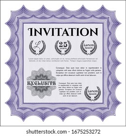 Violet Invitation. With guilloche pattern and background. Customizable, Easy to edit and change colors. Retro design. 