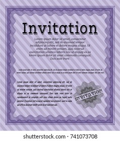 Violet Invitation. With guilloche pattern and background. Money design. Customizable, Easy to edit and change colors. 