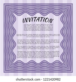 Violet Invitation. With guilloche pattern. Beauty design. Vector illustration. 