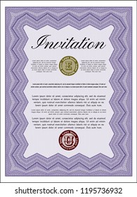 Violet Invitation. With guilloche pattern. Customizable, Easy to edit and change colors. Artistry design. 