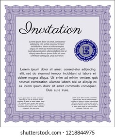 Violet Invitation. With guilloche pattern. Customizable, Easy to edit and change colors. Retro design. 