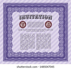 Violet Invitation. With guilloche pattern. Detailed. Cordial design. 