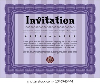 Violet Invitation. With guilloche pattern. Money Pattern. Customizable, Easy to edit and change colors. 