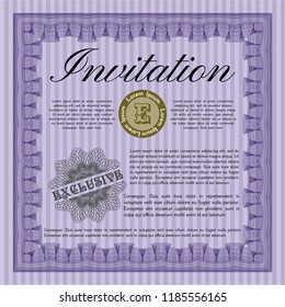 Violet Invitation. With guilloche pattern. Vector illustration. Artistry design. 