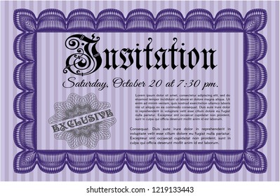 Violet Invitation. With linear background. Customizable, Easy to edit and change colors. Money Pattern. 