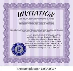 Violet Invitation. With linear background. Customizable, Easy to edit and change colors. Money style design. 