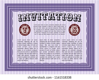 Violet Invitation. With linear background. Detailed. Money Pattern design. 